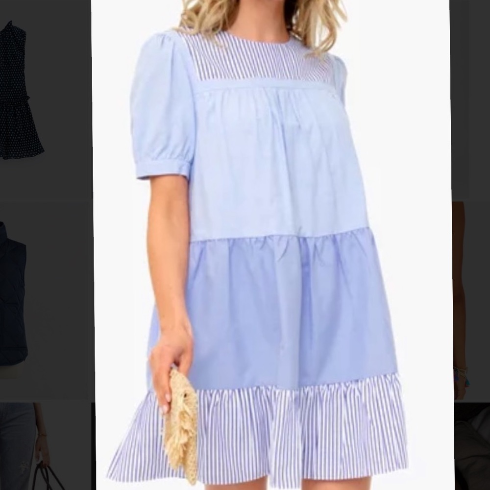 English Factory Blue Tiered Mini Dress Size M